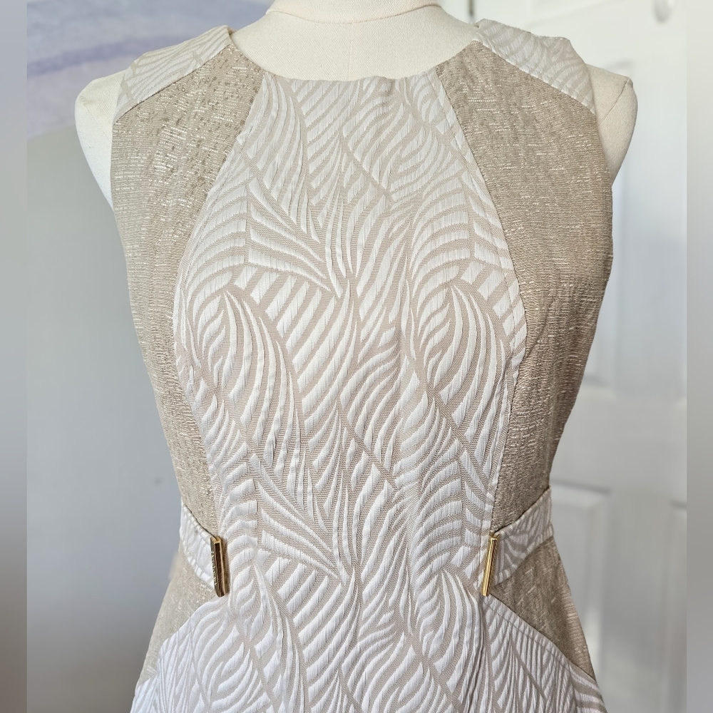 Calvin Klein | Size 6 | Ivory Tan Zebra Print Textured Color Block - Picture 2 of 15